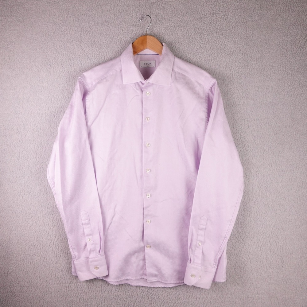 Eton Mens Slim Fit Dress Shirt Light Purple Micro Pattern 100% Cotton 17.5 44